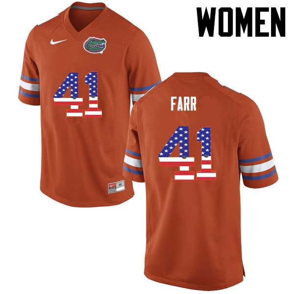 NCAA Florida Gators Ryan Farr Women's #41 USA Flag Fashion Nike Orange Stitched Authentic College Football Jersey QYA7664PC